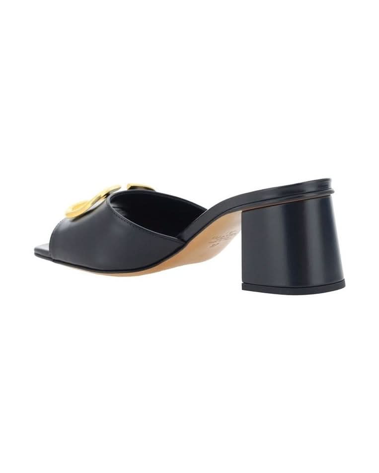 Valentino Garavani Black Calfskin Flat Sandals Heels