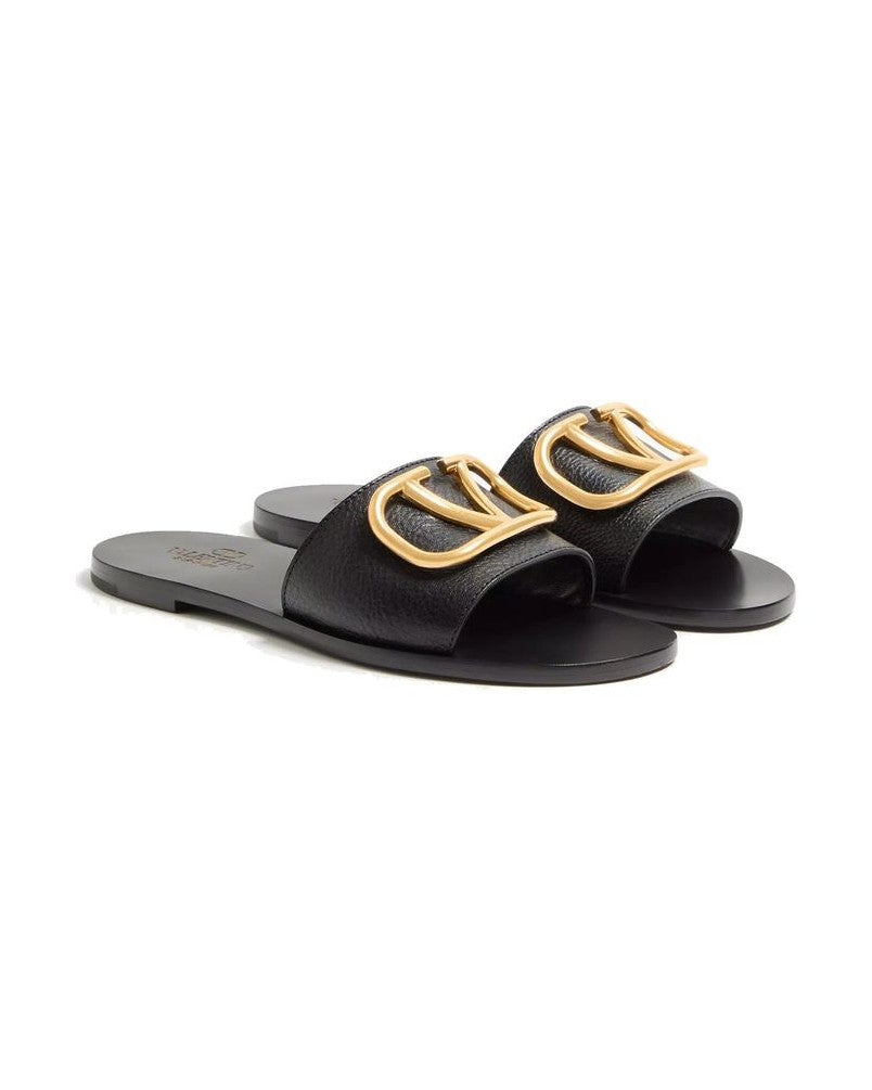 Valentino Garavani Black Calfskin Flat Sandals