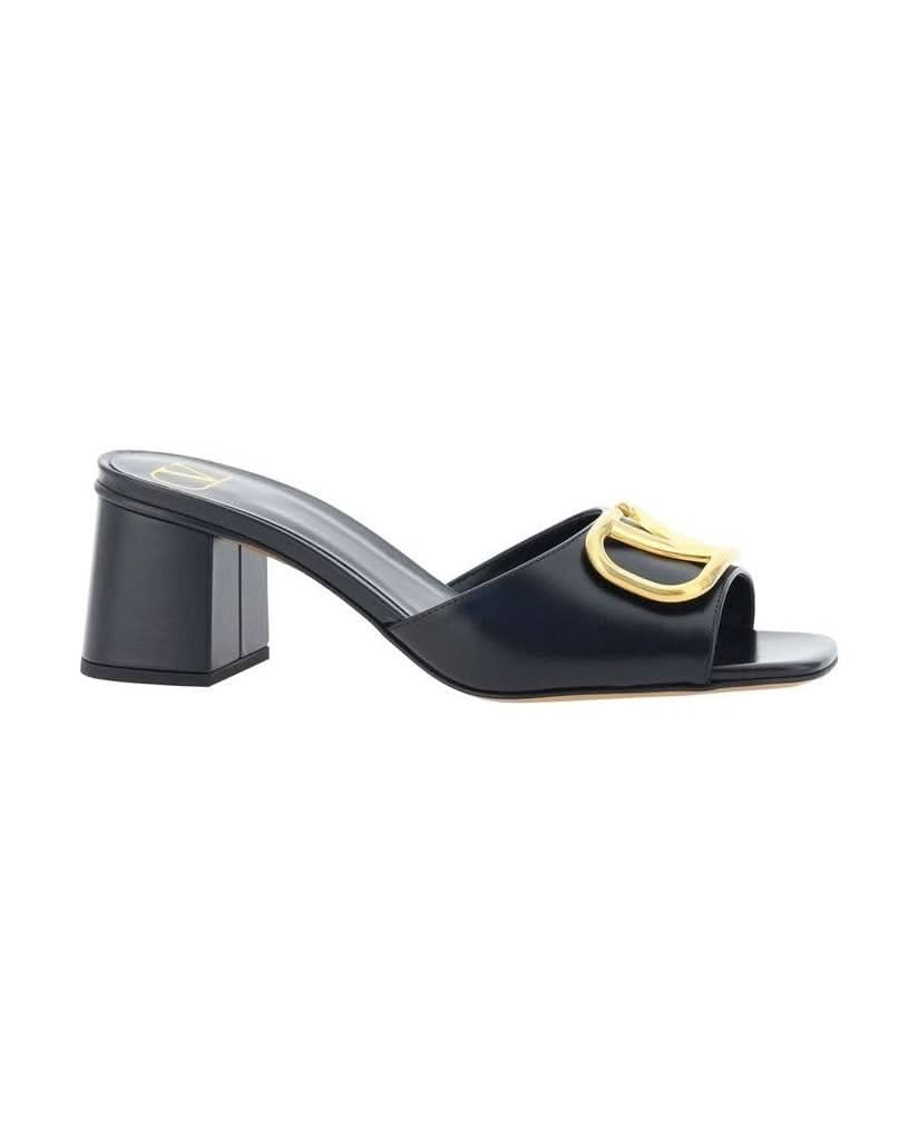 Valentino Garavani Black Calfskin Flat Sandals Heels