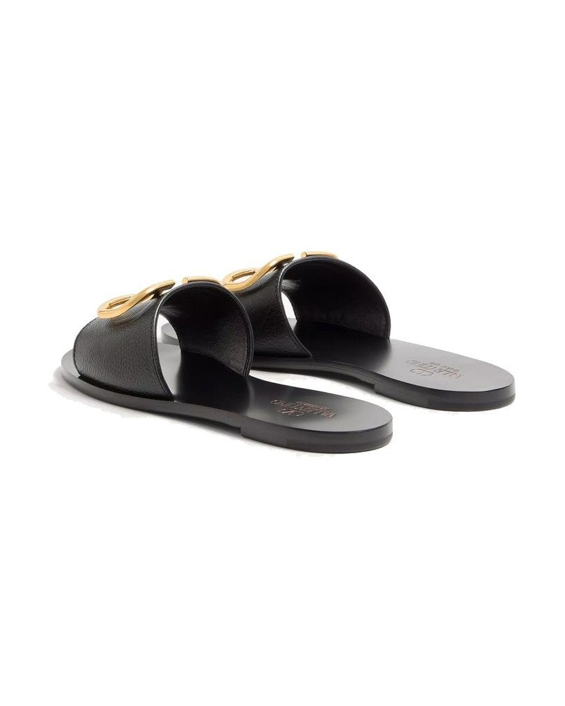 Valentino Garavani Black Calfskin Flat Sandals