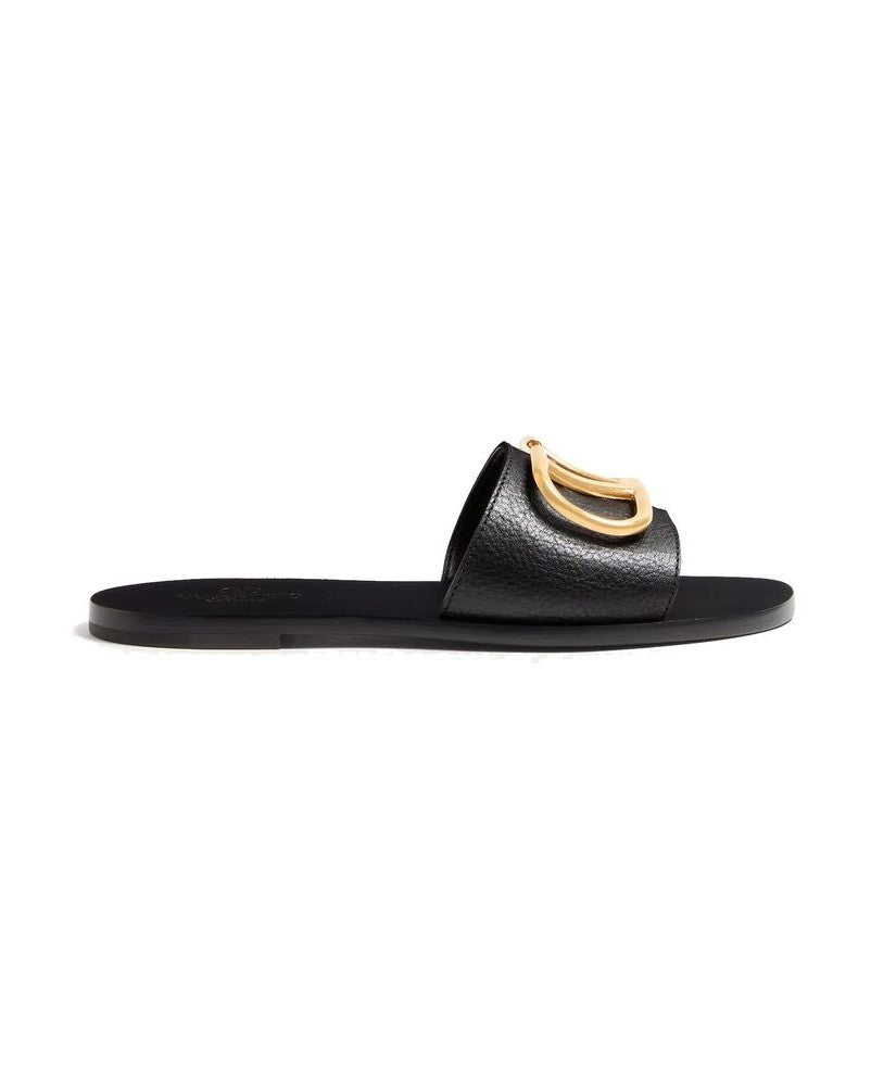 Valentino Garavani Black Calfskin Flat Sandals