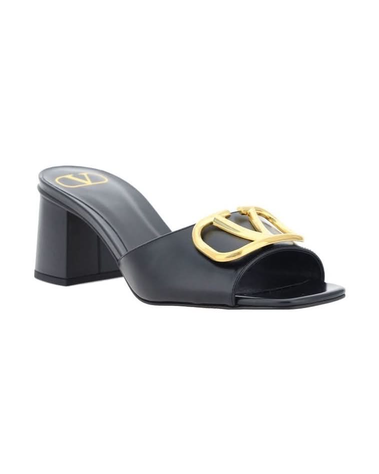 Valentino Garavani Black Calfskin Flat Sandals Heels