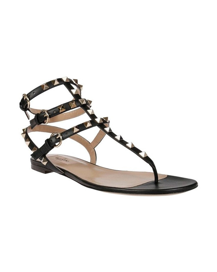 Valentino Garavani Black Calfskin Flat Sandals Glam Steals