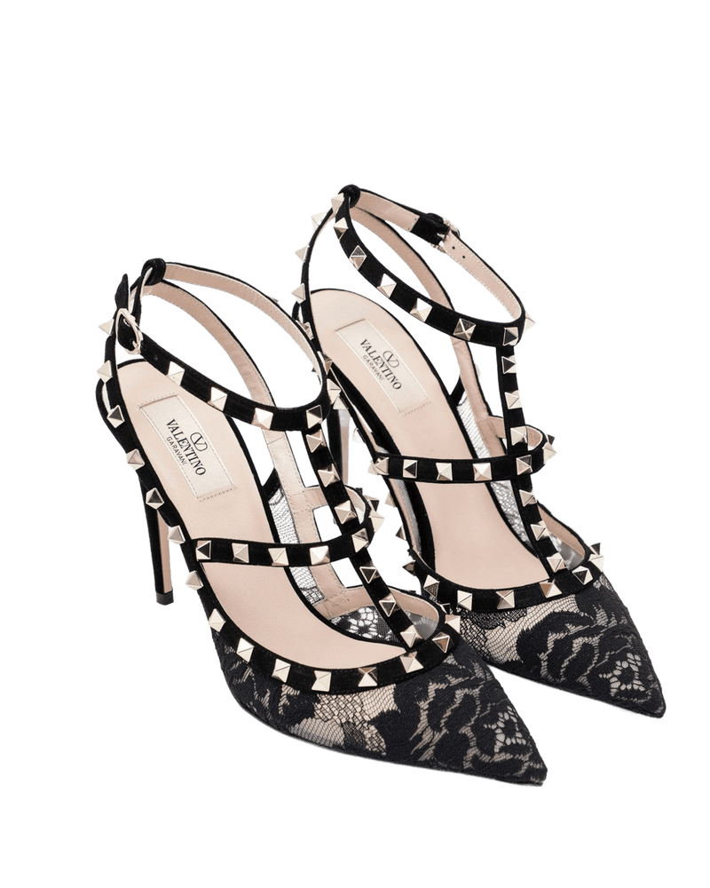 Valentino Garavani Black Lace High Rockstud Pumps Glam Steals