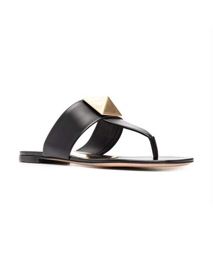 Valentino Garavani Black Leather Flat Sandals Glam Steals