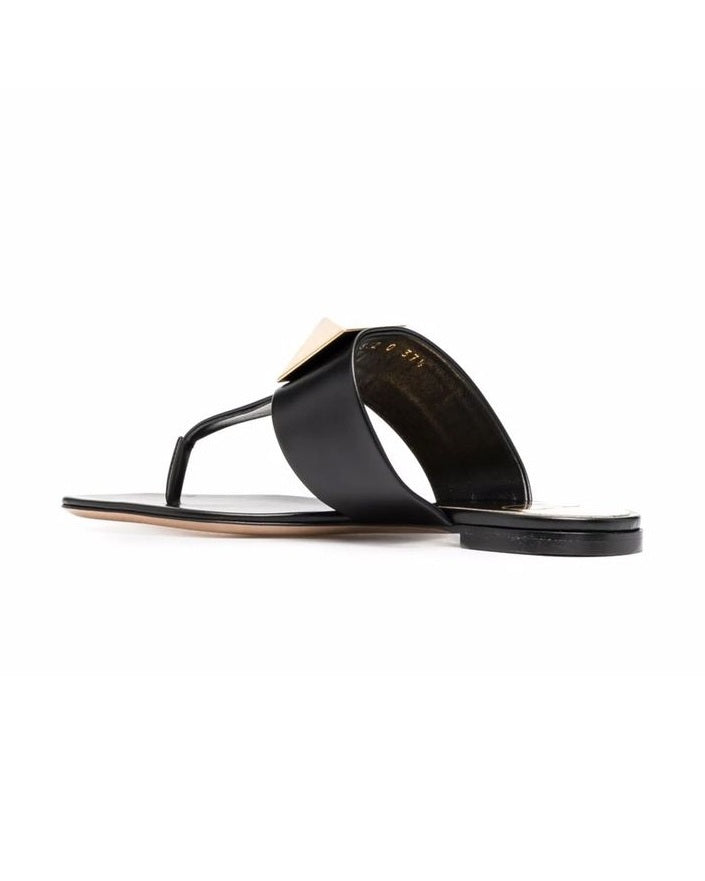 Valentino Garavani Black Leather Flat Sandals Glam Steals