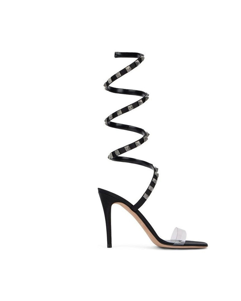 Valentino Garavani Black Leather Lamb Stiletto Heel Sandals 