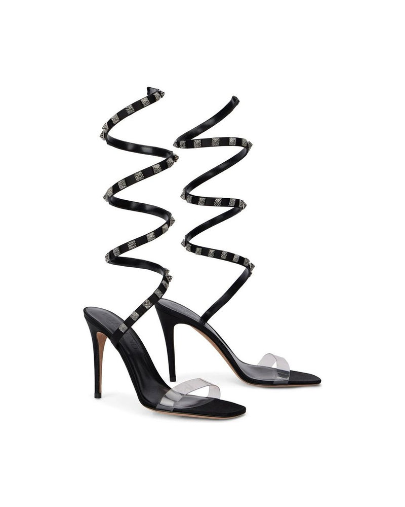 Valentino Garavani Black Leather Lamb Stiletto Heel Sandals 