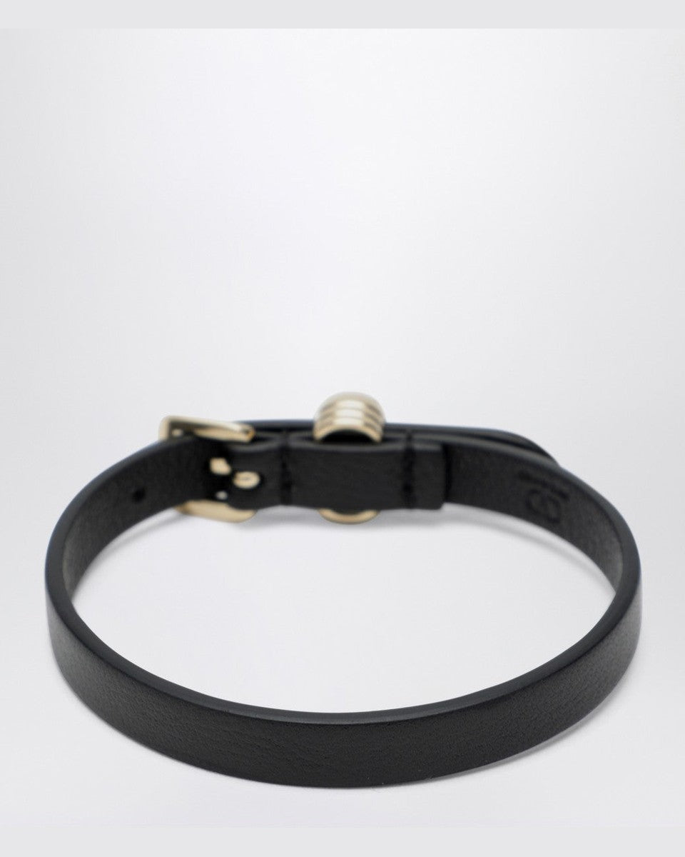 Valentino Garavani Black Leather Ovalette Crystal Bracelet Bracelets