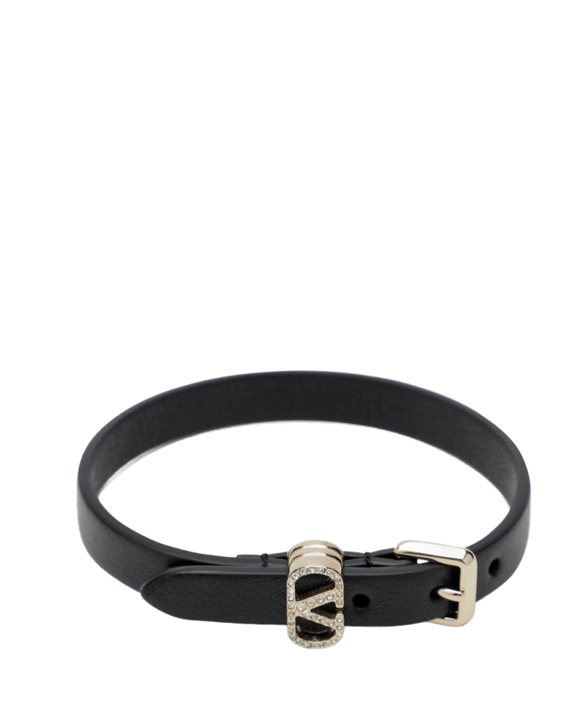 Valentino Garavani Black Leather Ovalette Crystal Bracelet Glam Steals