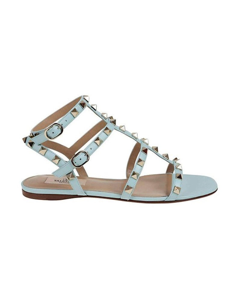 Valentino Garavani Blue Calfskin Flat Sandals Glam Steals