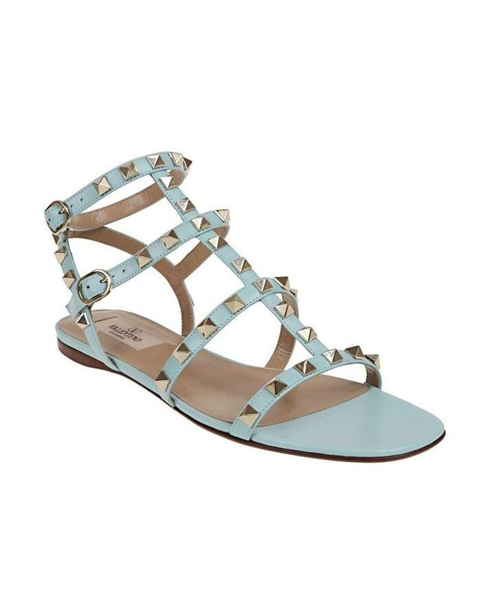 Valentino Garavani Blue Calfskin Flat Sandals Glam Steals