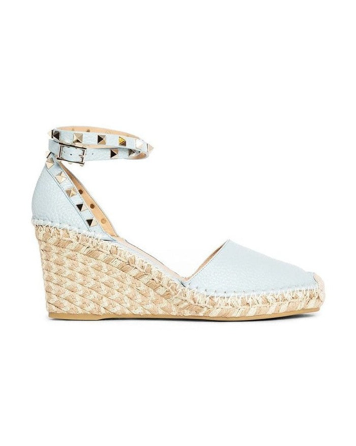Valentino Garavani Blue Calfskin Wedge Sandals 