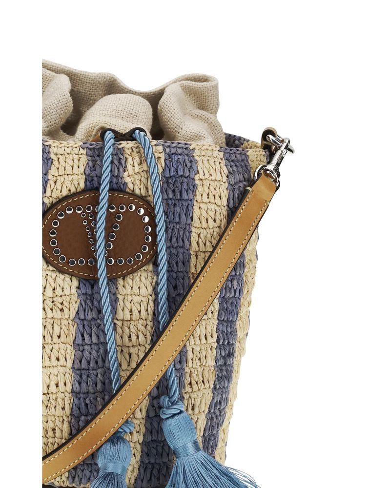 Valentino Garavani Blue Raffia Bucket Bag Glam Steals