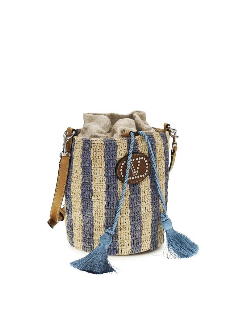 Valentino Garavani Blue Raffia Bucket Bag Glam Steals