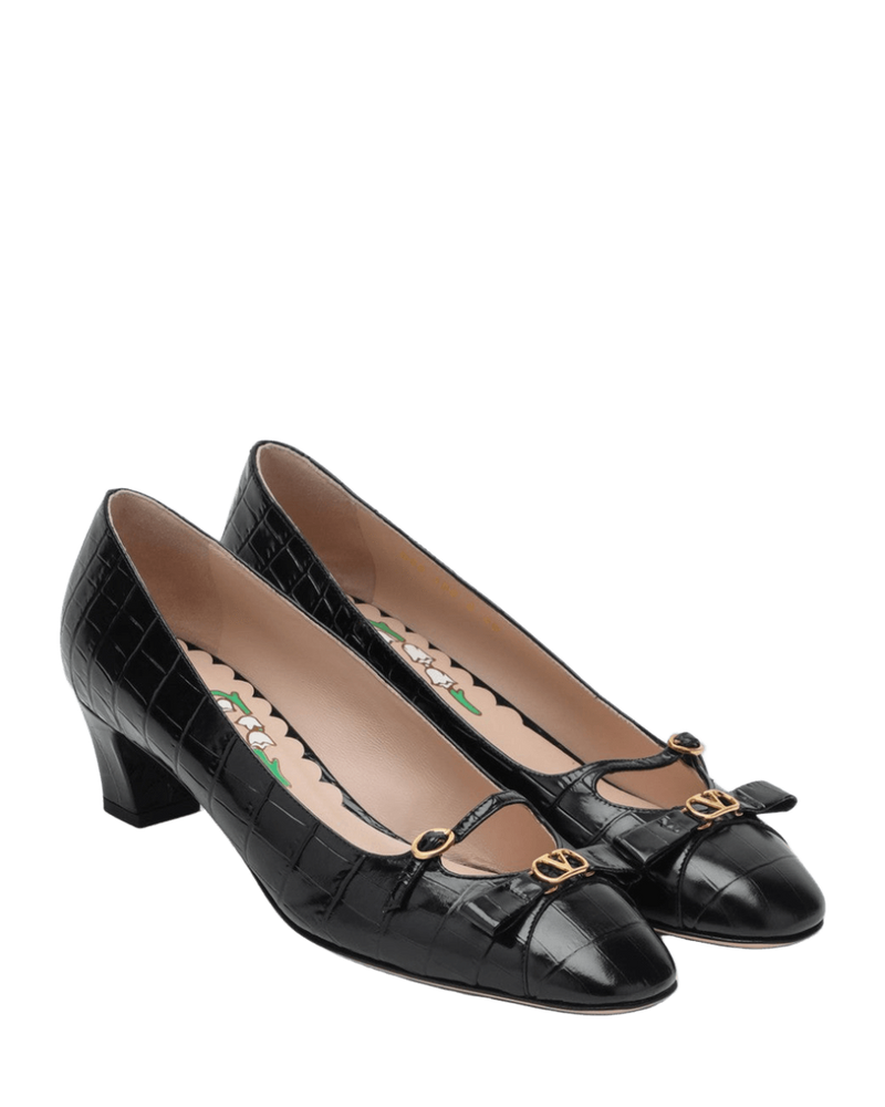 Valentino Garavani Black Bowow Crocodile-effect Pump Glam Steals