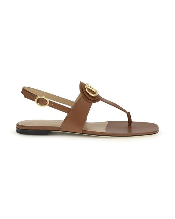 Valentino Garavani Brown Calf Leather Bos Taurus Flat Sandals Glam Steals