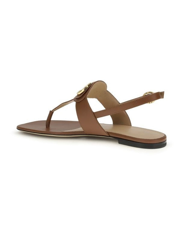 Valentino Garavani Brown Calf Leather Bos Taurus Flat Sandals Glam Steals
