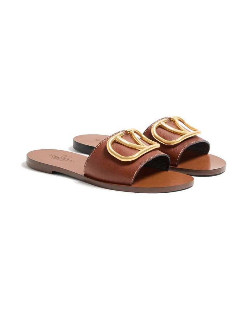 Valentino Garavani Brown Calfskin Flat Sandals