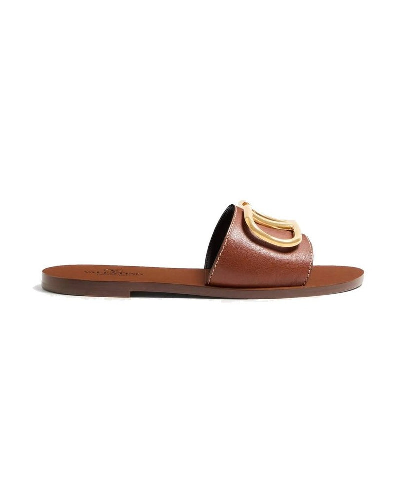 Valentino Garavani Brown Calfskin Flat Sandals Glam Steals