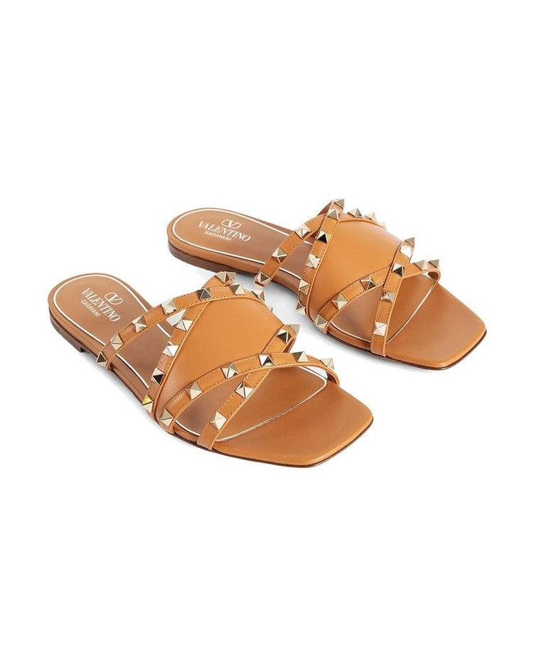 Valentino Garavani Brown Calfskin Flat Sandals Glam Steals