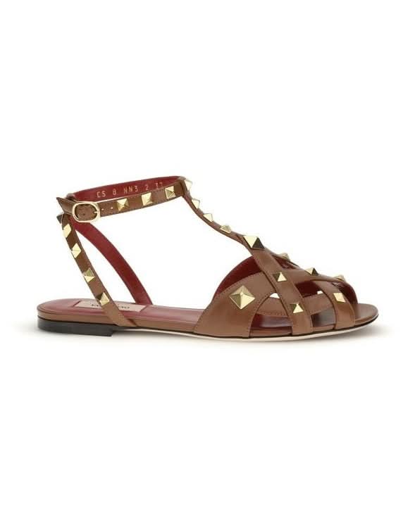 Valentino Garavani Brown Goatskin Strap Sandals 