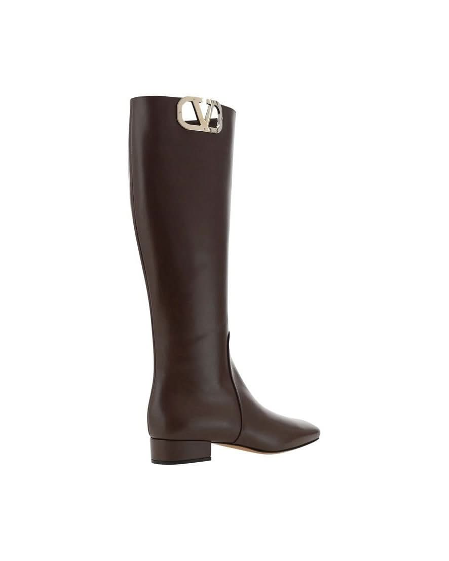 Valentino Garavani Brown Lace Calfskin Up Boots 