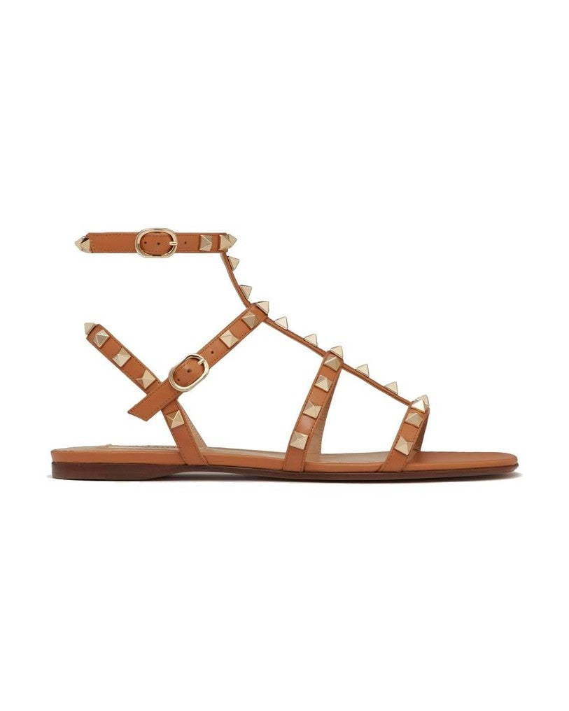 Valentino Garavani Brown Leather Flat Sandals Glam Steals
