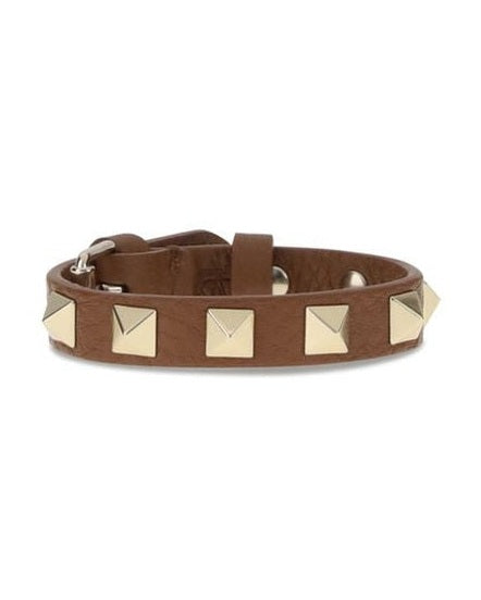 Valentino Garavani Brown Leather Metal Bracelet Glam Steals