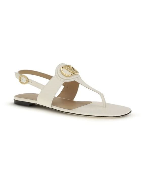 Valentino Garavani Cream Calf Leather Bos Taurus Flat Sandals Flats