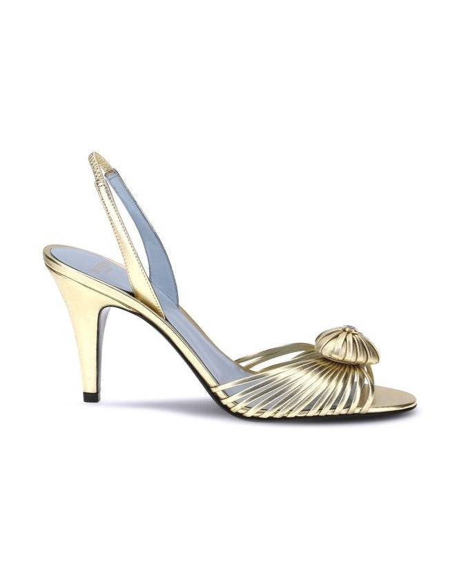 Valentino Garavani Gold Calf Leather Bos Taurus Stiletto Heel Sandals Glam Steals