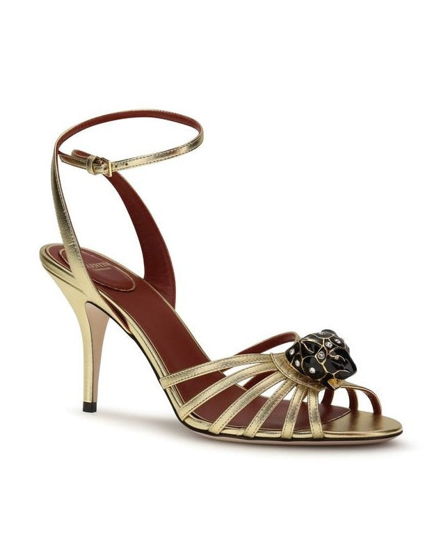 Valentino Garavani Gold Calf Leather Bos Taurus Stiletto Heel Sandals Glam Steals