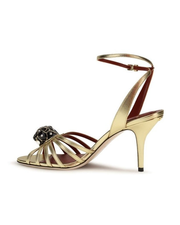 Valentino Garavani Gold Calf Leather Bos Taurus Stiletto Heel Sandals Glam Steals
