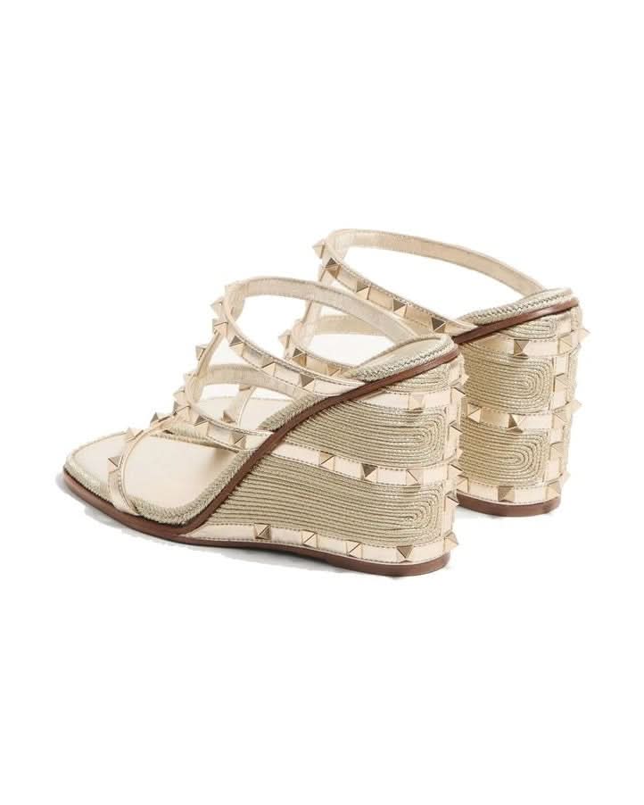 Valentino Garavani Gold Calfskin Mules Heels