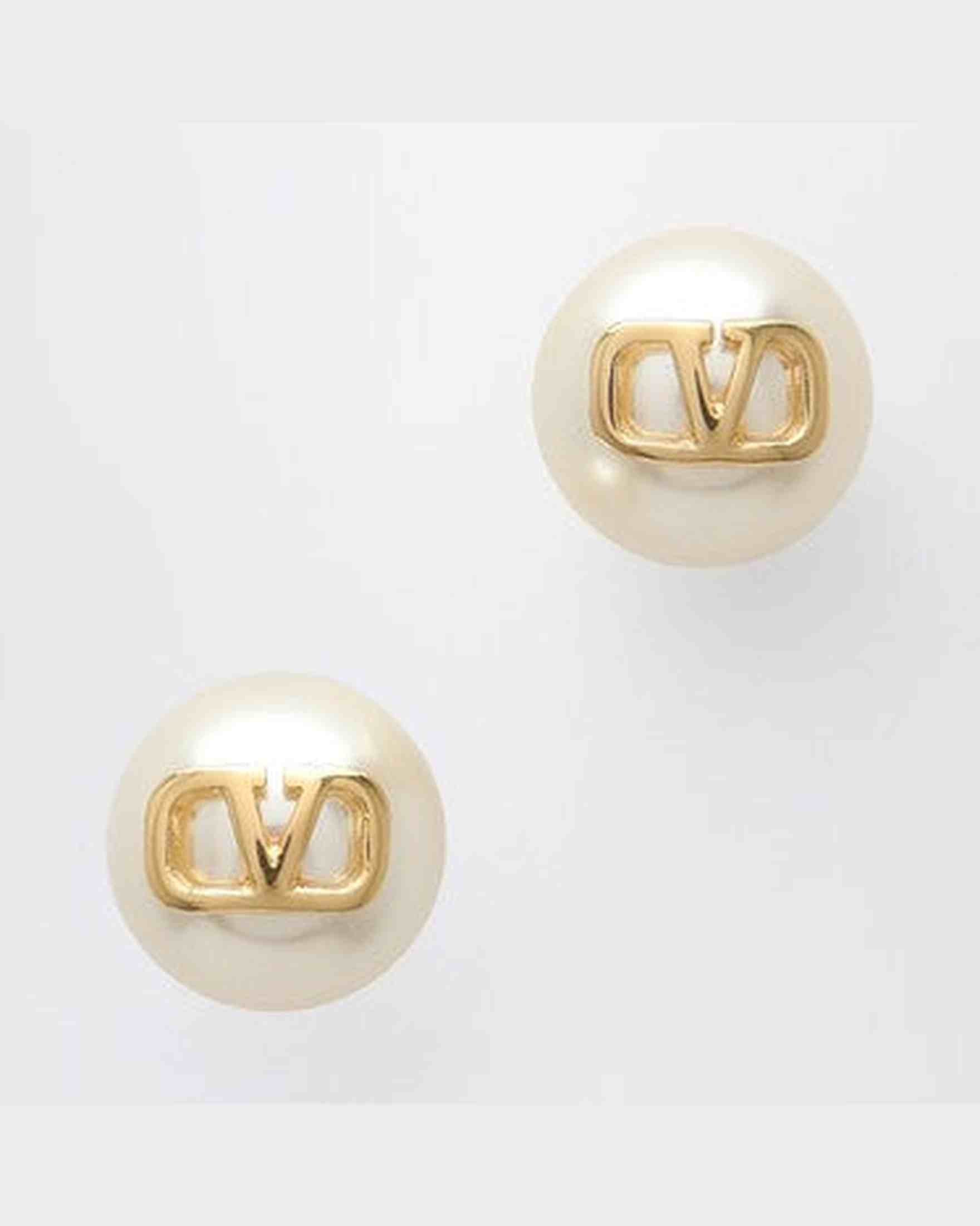 Valentino Garavani Golden Pearl Earrings with Signature Vlogo Glam Steals