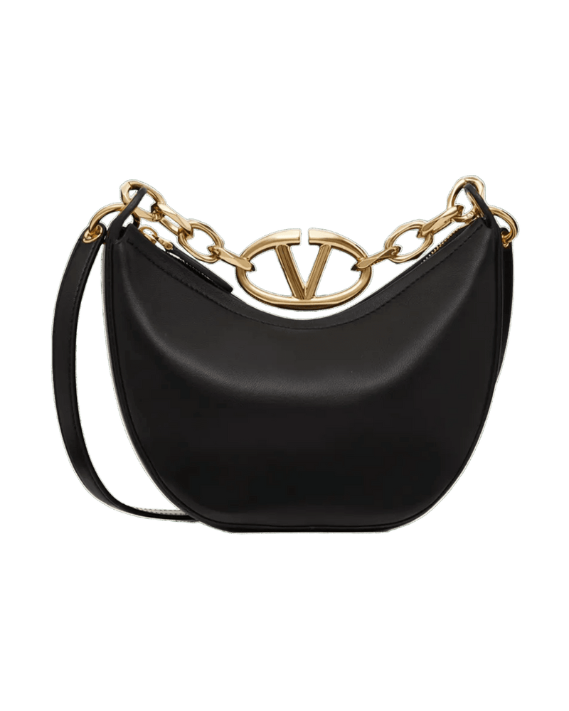 Valentino Garavani Black Leather Mini Hobo Vlogo Shoulder Bag Glam Steals
