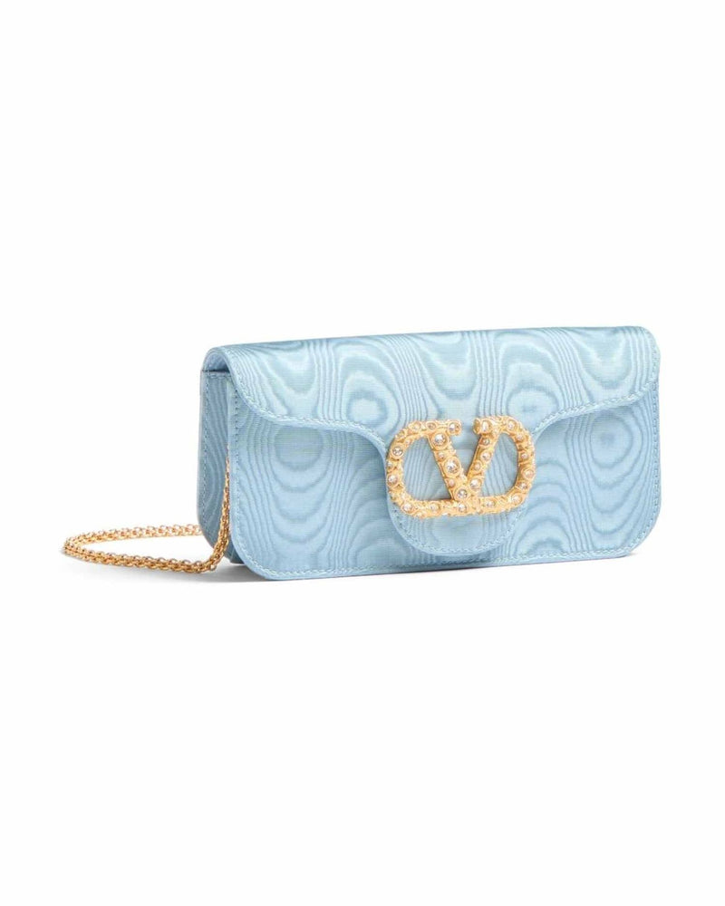 Valentino Garavani Locò Moiré Fabric Clutch with Jewel Logo Glam Steals