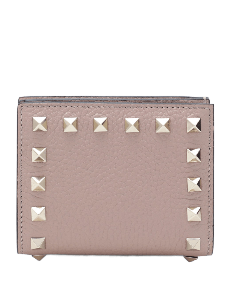 Valentino Garavani Pink Leather Rockstud Blush Grained Wallet Glam Steals