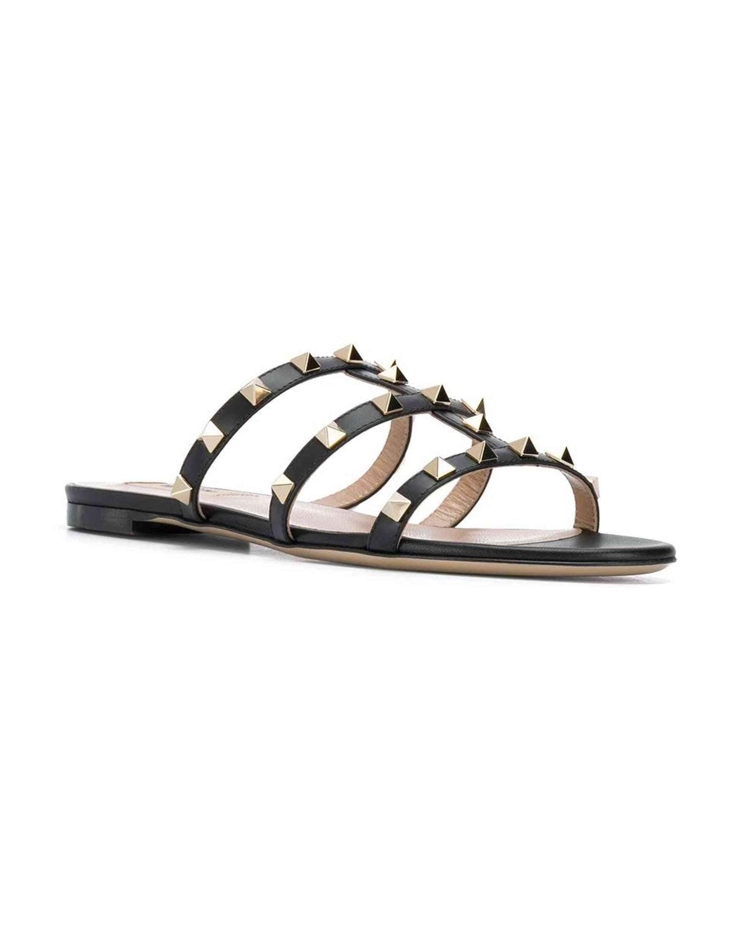 Valentino Garavani Rockstud Low Slide Sandals in Calfskin Glam Steals