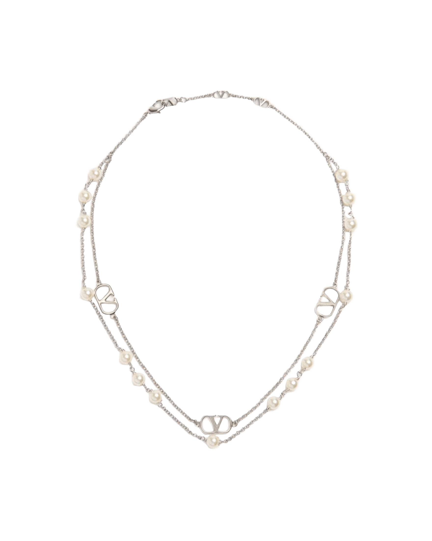 Valentino Garavani Vlogo Signature Metal Necklace with Swarovski Pearls Glam Steals