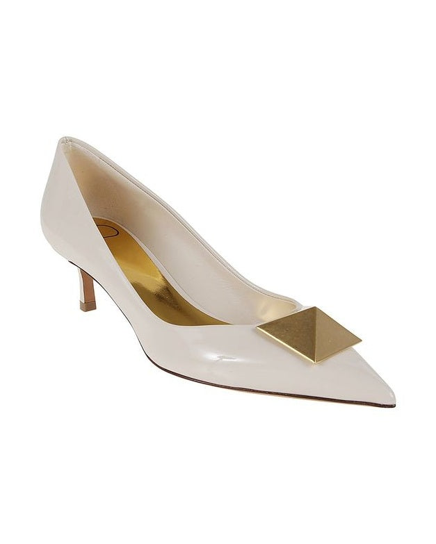 Valentino Garavani White Leather Mid Heel Pumps Glam Steals