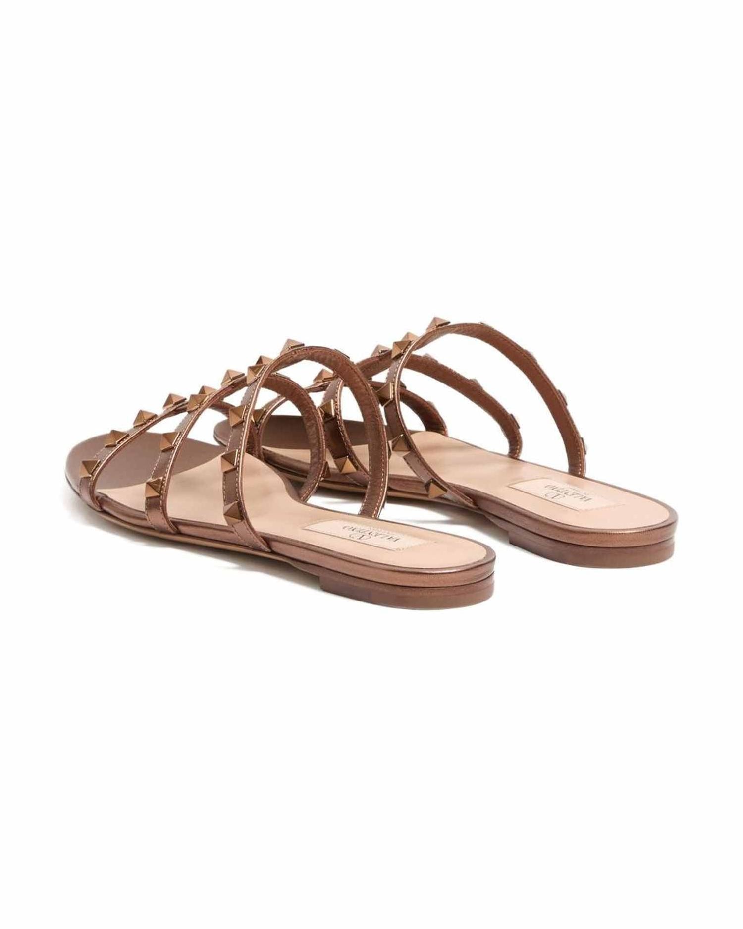 Valentino Leather Garavani Rockstud Low Slide Sandals in Laminated Nappa Glam Steals