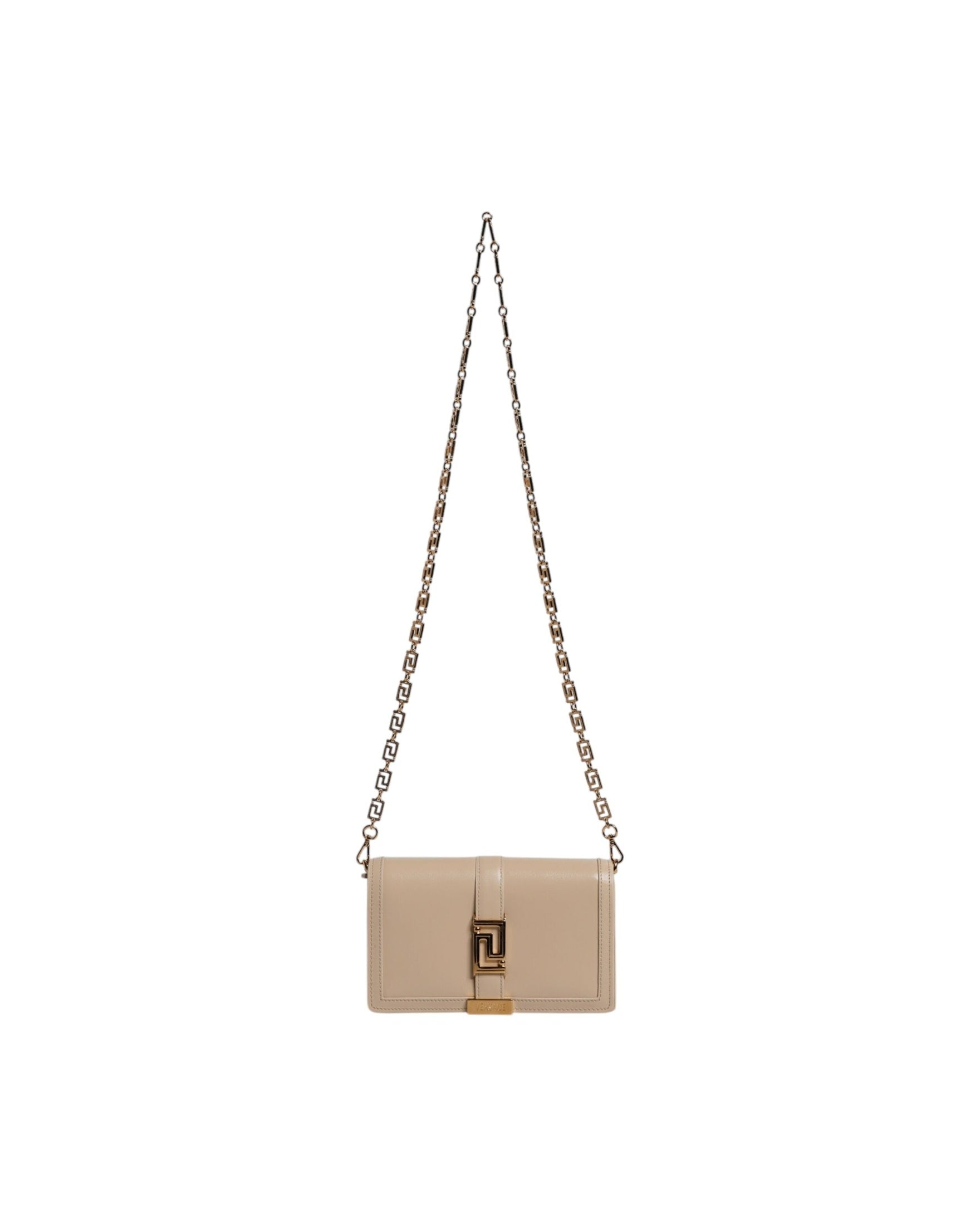 Versace Beige Leather Gold Chain Calf Wallet Crossbody Bag Glam Steals