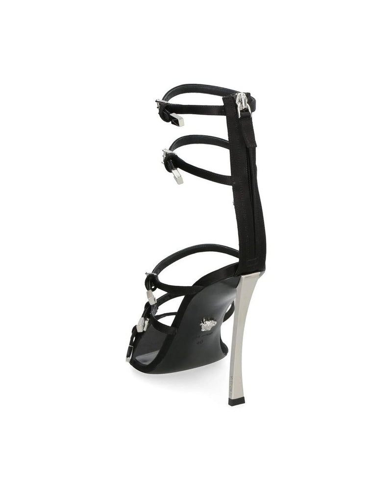 Versace Black Calfskin Stiletto Heel Sandals Glam Steals