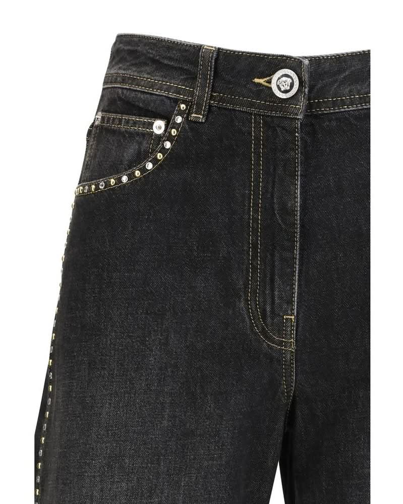 Versace Black Cotton Straight Leg Jeans 