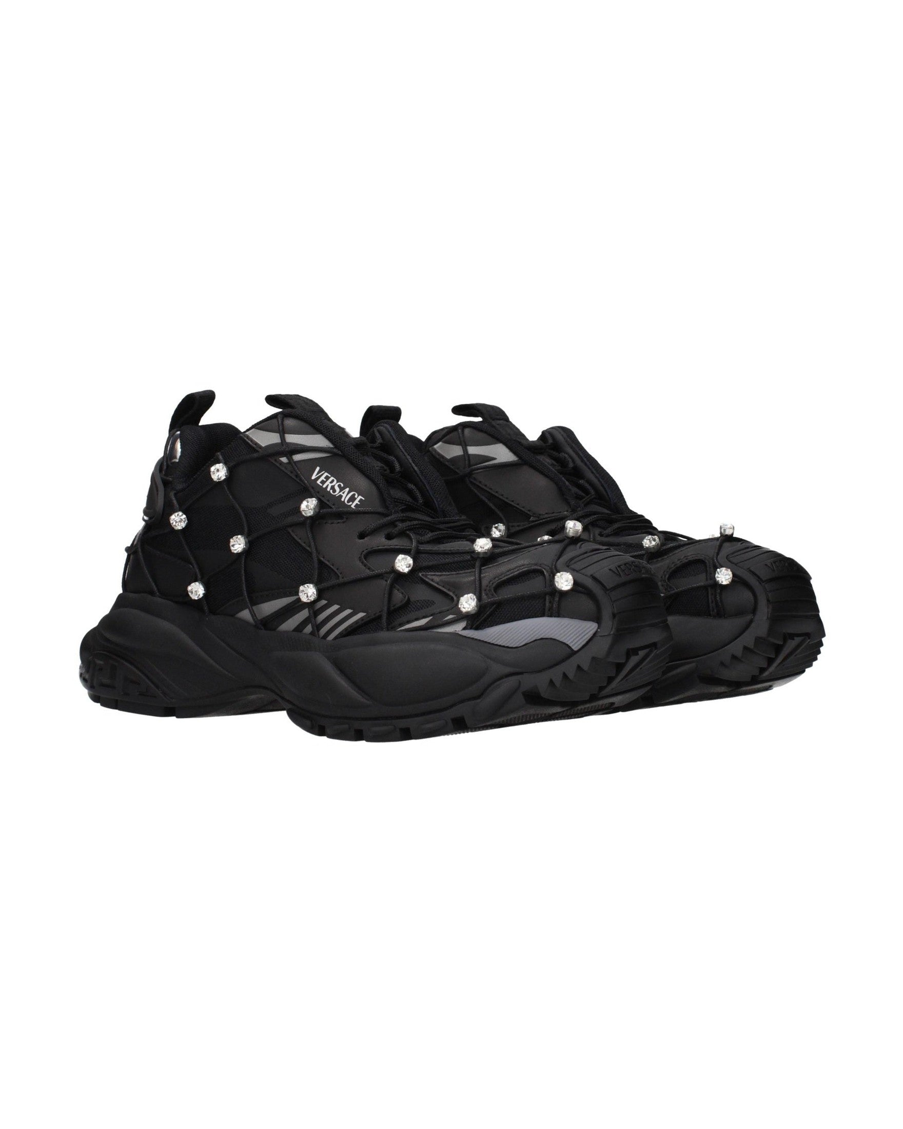 Versace Black Fabric Chunky Sneakers Glam Steals