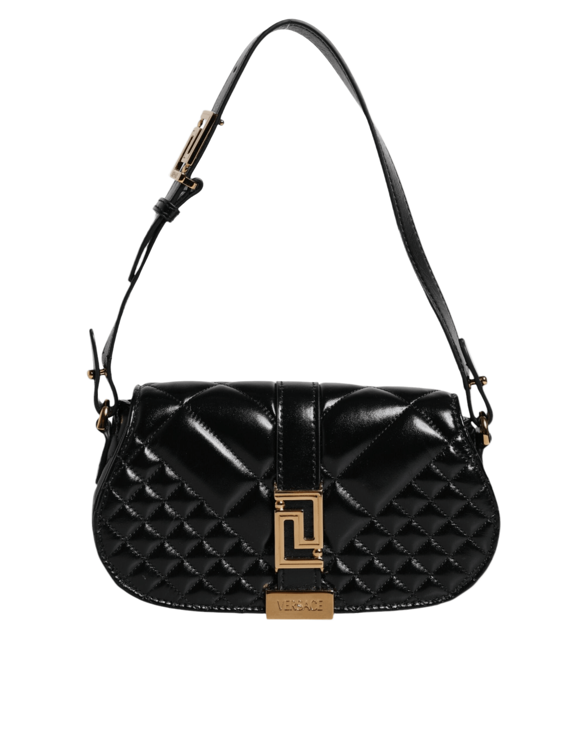 Versace Black Leather Calf Quilted Shoulder Strap Bag Glam Steals
