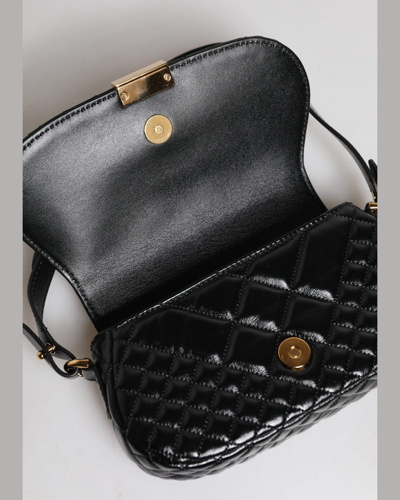 Versace Black Leather Calf Quilted Shoulder Strap Bag Glam Steals