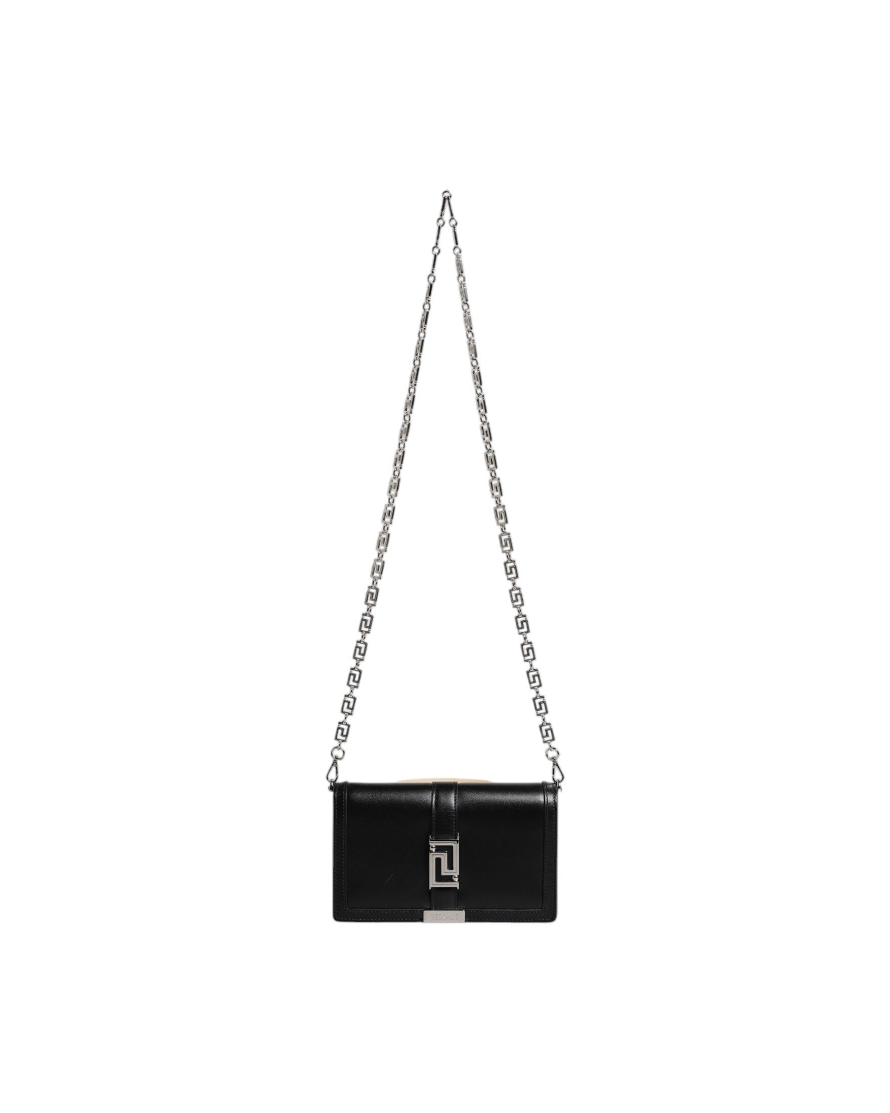 Versace Black Leather Calfskin Chain Strap Shoulder Crossbody Bag Glam Steals