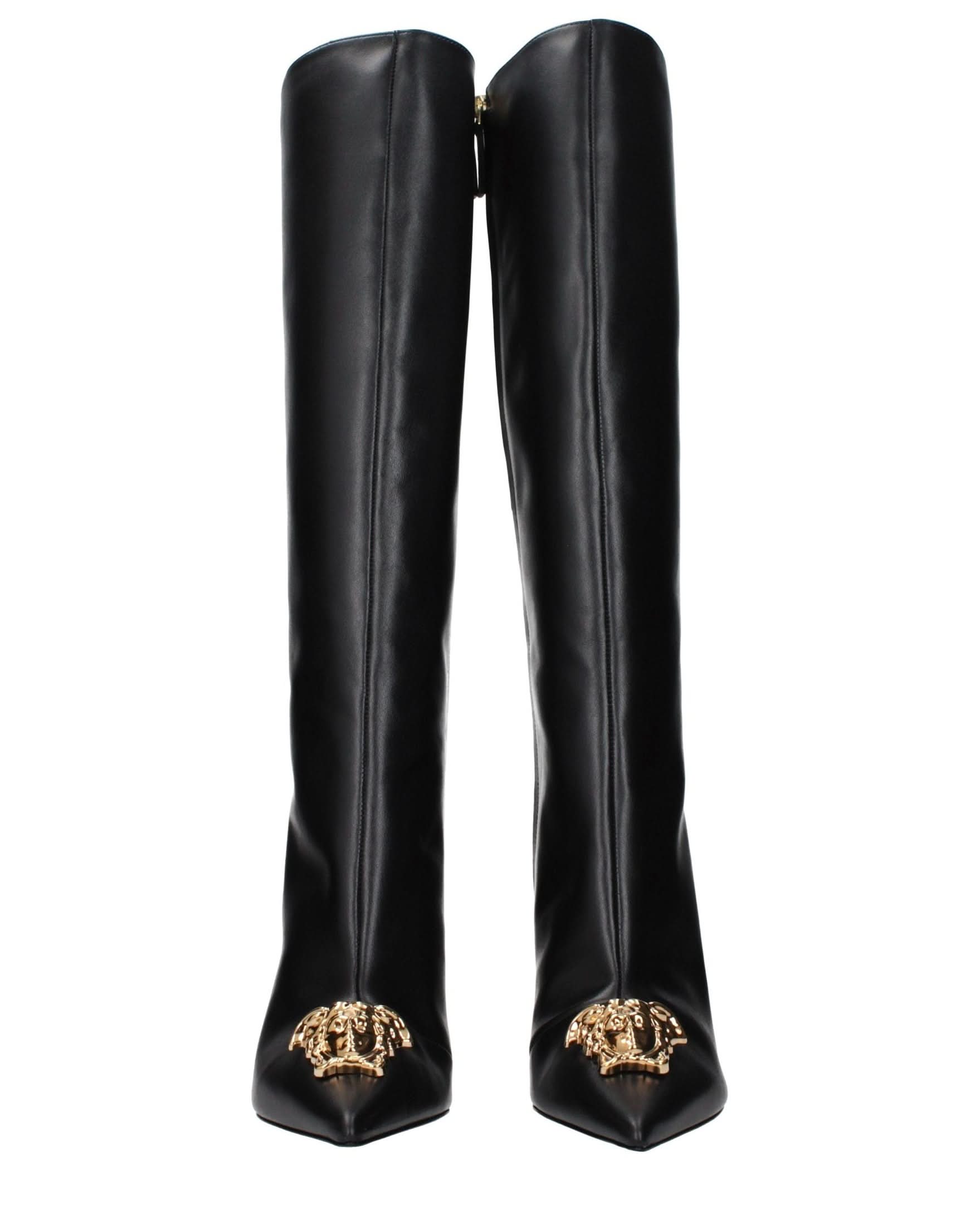 Versace Black Leather High Heel Boots Glam Steals